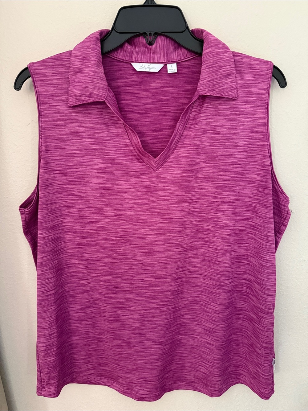 Lady Hagen Pink Space-Dye V-Neck Sleeveless Polo